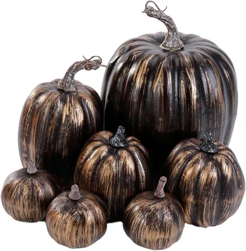 7 calabazas artificiales para decoración de otoño, juego de calabazas falsas, calabazas de plástico negras para decoración, calabazas decorativas de