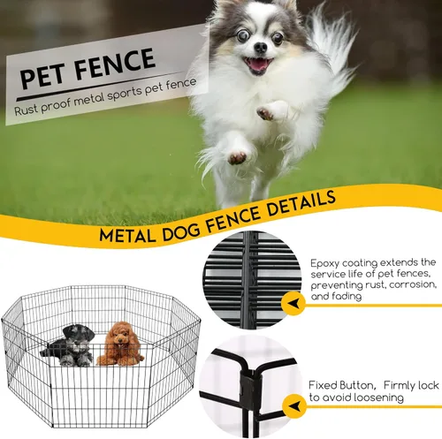 Miniatura 2 de FDW Corral para perros de 24 pulgadas, 8 paneles, para interiores y exteriores, valla de metal para cachorros, valla portátil plegable