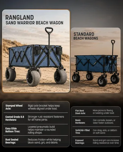Miniatura 7 de Carro de playa con ruedas grandes para arena, carrito utilitario con marco de acero todo terreno con neumáticos de 9 pulgadas, diseño plegable