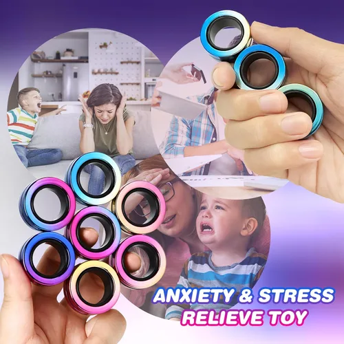 Miniatura 2 de Jawhock Paquete de 9 anillos magnéticos para adultos, anillos magnéticos para niños y adolescentes, juguetes sensoriales para personas inquietas