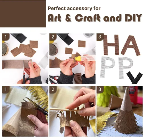 Miniatura 4 de PartyWoo Serpentinas de papel crepé marrón, 10 unidades de 820 pies, paquete de serpentinas de papel crepé bohemio neutro metálico dorado arena