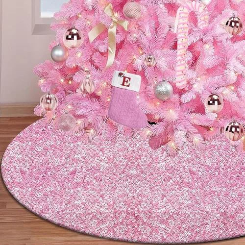 Miniatura 2 de Falda de Árbol de Navidad Rosa, Falda de Árbol de Lentejuelas Brillantes Rosa de 36 Pulgadas, Alfombrillas de Árbol de Navidad de Purpurina