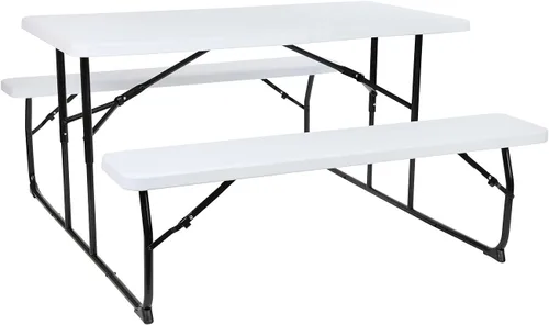 Flash Furniture Insta-Fold - Mesa de picnic plegable de grano de madera blanca para adultos, mesa plegable de 4.5 pies