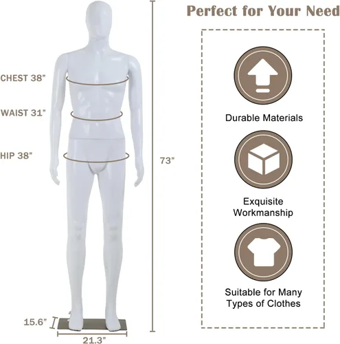 Miniatura 6 de Maniquí, maniquí de cuerpo completo, maniquí masculino de cuerpo completo con ajustable desmontable posable, maniquí de cuerpo completo con base