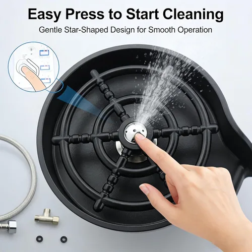 Miniatura 6 de con bandeja negra Enjuagador de vidrio Piezas Bar Enjuagador de vidrio Cabeza del grifo, Dispositivo de limpieza automática Copa de agua Tanque