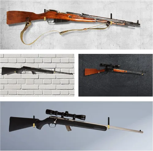 Miniatura 6 de 12 ganchos metálicos para armas, rifles, escopeta para almacenamiento de montaje en pared para gabinetes, oficinas, paredes Dorado