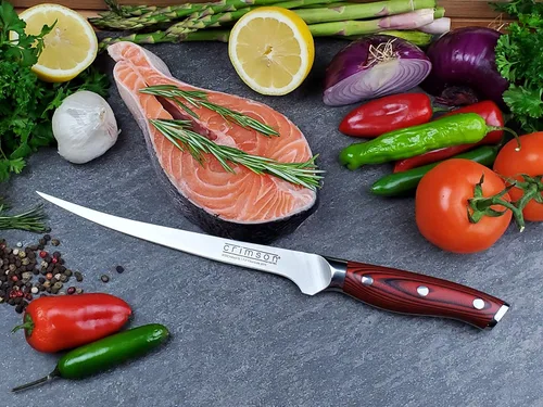 Miniatura 5 de Ergo Chef Crimson Series - Cuchillo de filete flexible curvado de 7.5 pulgadas, hoja de acero inoxidable alemán de alto carbono forjada X50CrMoV15