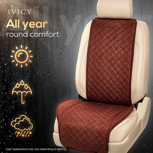 Miniatura 7 de IVICY Funda de asiento de coche de gamuza sintética para automóviles, suave y antideslizante, fundas protectoras de asiento delantero para la MARRÓN
