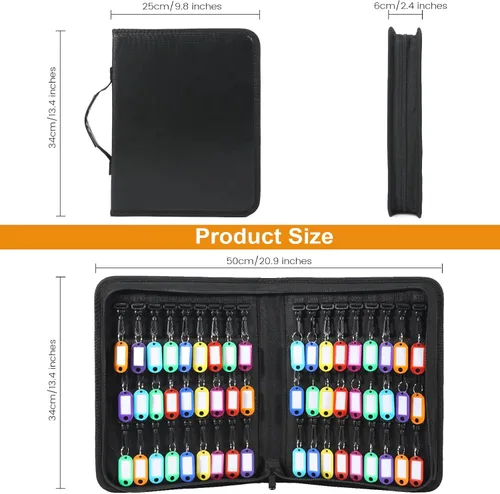 Miniatura 6 de Funda con cremallera para llaves Opastry, organizador de llaves portátil con asa, llavero impermeable y resistente al fuego con 54 ganchos