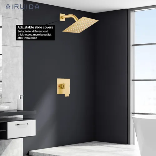 Miniatura 8 de Airuida Juego de grifo de ducha para baño, sistema de ducha de lluvia SUS304 de acero inoxidable con roscas macho, válvula rugosa, kit de molduras