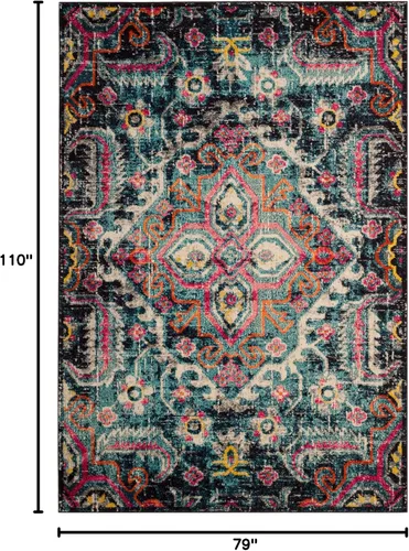 Miniatura 2 de SAFAVIEH Colección Monaco Alfombra de Área - 6'7" x 9'2", Azul y Fucsia, Diseño Desgastado de Medallón Bohemio Chic, No Desprende Pelusa y de Fácil