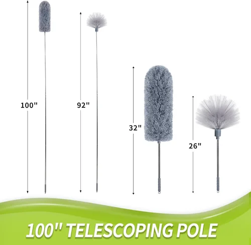 Miniatura 4 de IVYROLL Plumero de telaraña con poste de extensión, cepillo de telaraña y kit de limpieza de techo, limpiador de plumas de microfibra de 100