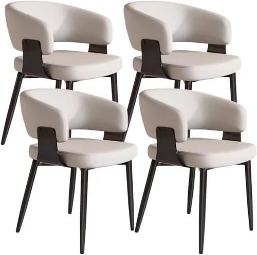 Miniatura 15 de YVYKFZD Juego de sillas de comedor, silla de comedor con patas de metal y respaldo curvo, sillas de cocina tapizadas de cuero, reposabrazos, silla