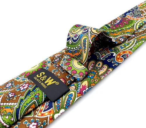 Miniatura 4 de S&W SHLAX&WING Corbatas para hombres verde naranja extra largo lujo corbata
