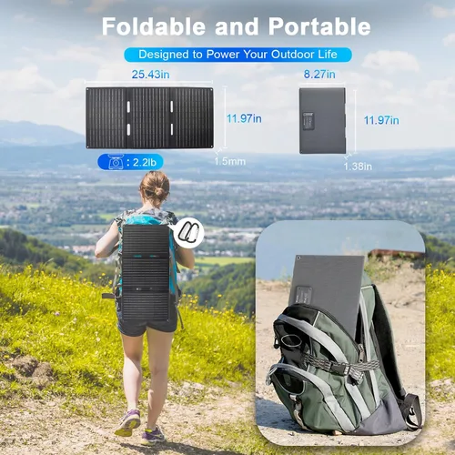 Miniatura 5 de Panel solar portátil de 30W, cargador de panel solar plegable con QC3.0 USB-A USB-C y salida DC para teléfono/banco de energía/iPad/estación