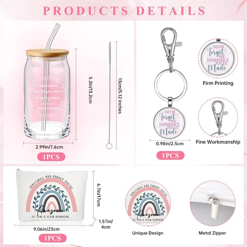 Miniatura 2 de Yaomiao 3 piezas de regalo de agradecimiento Cna para mujeres, graduación, agradecimiento, bolsa de cristal de 16 onzas, llavero para profesora
