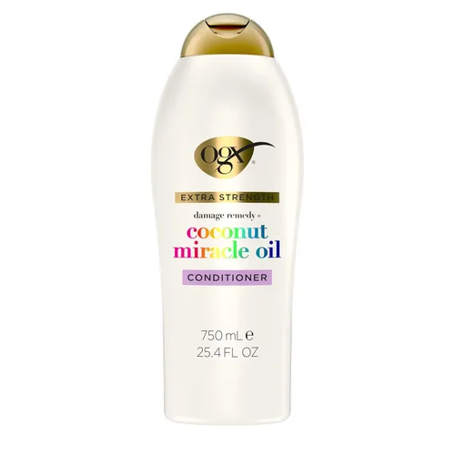 OGX Remedio Extra Fuerte Contra Daños + Acondicionador de Aceite Milagroso de Coco para Cabello Seco, Encrespado o Grueso, Acondicionador Hidratante