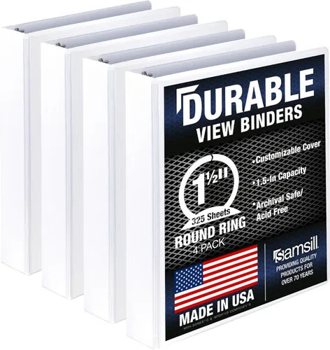 Miniatura 16 de Samsill Carpeta duradera de 0.5 pulgadas, fabricada en los Estados Unidos, carpeta transparente personalizable con anillos redondos, color negro