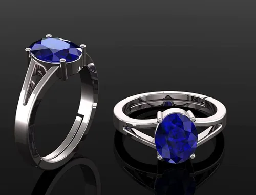Miniatura 3 de LMDPRAJAPATIS Anillo ajustable de plata de ley 925 de 7.25 quilates con tallo de zafiro azul oscuro natural de Neelam probado en laboratorio