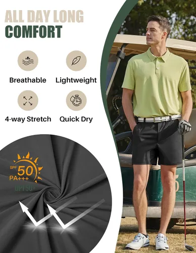 Miniatura 3 de PULI Pantalones cortos de golf para hombre con entrepierna de 5 pulgadas, elásticos, pantalones cortos de vestir casuales con bolsillos