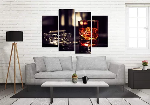 Miniatura 4 de VVOVV Wall Decor - Whisky marrón en tazas con lienzo de hielo, impresión artística de pared, pintura de vino, cuadros enmarcados, cenicero