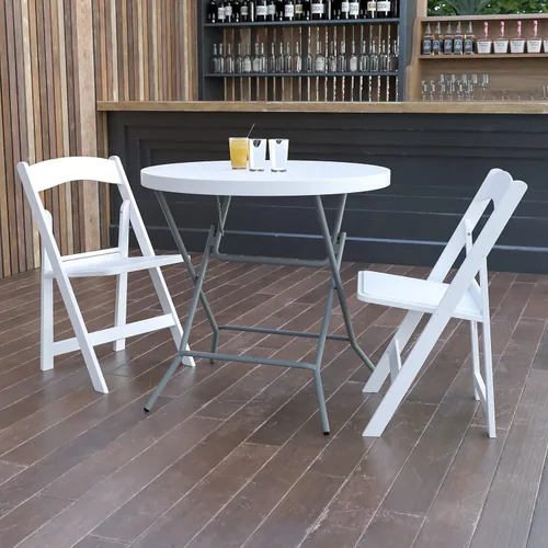 Miniatura 2 de Flash Furniture Elon Mesa plegable redonda de plástico blanco granito de 2.63 pies, color blanco