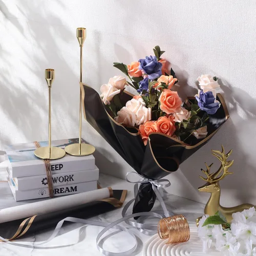 Miniatura 5 de Yahenda 420 hojas de papel de regalo de flores: papel de ramo de flores de 23 x 23 pulgadas con borde dorado, estilo coreano, para boda, despedida