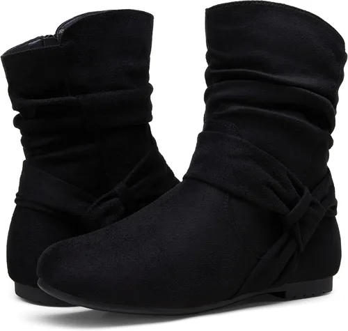 Miniatura 8 de Vepose Botas planas de tobillo holgado para mujer, botines cortos de tacón bajo con cremallera 939A