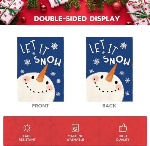 Miniatura 6 de AVOIN colorlife Azul Deja Que Nieve Muñeco de Nieve Copo de Nieve Bandera de Jardín 12 x 18 Pulgadas de Doble Cara, Bandera Decorativa de Navidad