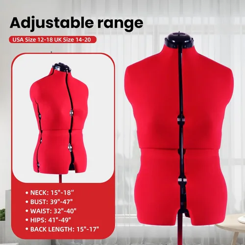 Miniatura 2 de Forma de Vestido Maniquí Femenino Ajustable para Costura Tallas 12-18, Forma de Cuerpo para Alfileres con 13 Diales, Base Rodante Desmontable, Rango