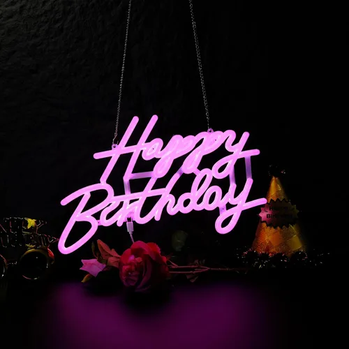 Letrero de neón de feliz cumpleaños, innovador proceso de formación integral, con interruptor regulable para todas las fiestas de vacaciones y