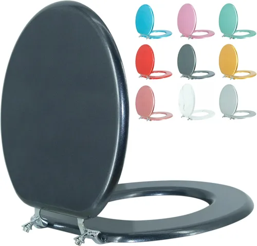 Miniatura 20 de Asiento de Inodoro Alargado de Madera Asiento de Inodoro Previene el Desplazamiento con Bisagras de Aleación de Zinc Tamaño Estándar Americano Rojo