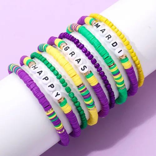 Miniatura 39 de Surfer Heishi - Pulseras apilables para mujer, apilables, de vinilo arcoíris, disco de arcilla, pulseras elásticas para la amistad, joyería bohemia