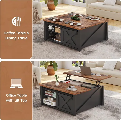 Miniatura 4 de SEDETA Mesa de Centro con Tapa Elevable de 31.5" con Almacenamiento, Mesas de Centro Cuadradas para Sala de Estar, Mesa de Centro Estilo Granja