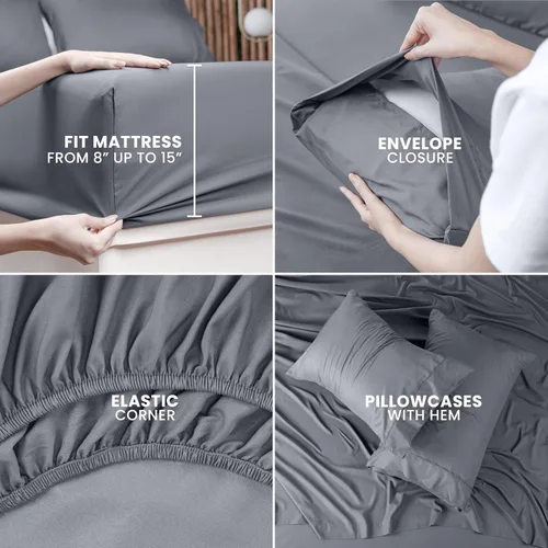 Miniatura 84 de Utopia Bedding Juego de sábanas Queen – Sábanas de 4 piezas para cama tamaño Queen, microfibra suave y transpirable, incluye 1 sábana bajera, 1 Gris