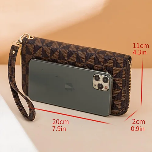 Miniatura 16 de Veki Billetera para mujer con doble cremallera y correa para la muñeca, monedero de cuero para tarjetas de crédito para mujeres y hombres, Negro A
