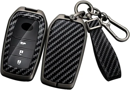 ontto Funda de llave para llavero Toyota, carcasa de metal con textura de carbono, protector de llave de automóvil para BZ4X Prius Venza RAV4 Prime