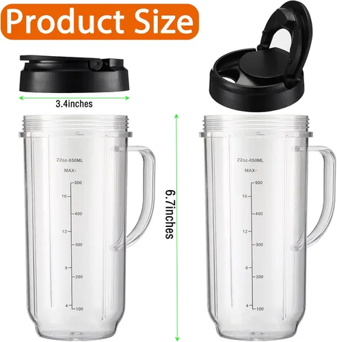 Miniatura 5 de Vasos de repuesto para piezas de repuesto Magic Bullet de 22 onzas compatibles con Magic Bullet MB1001 MBR-0701AK de 250 W (marcas medidas), tapa