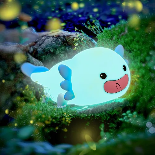 UNEEDE Axolotl - Luz nocturna para niños, lámpara de noche de silicona de animales, lámpara de mesa recargable, bonita decoración de habitación, luz