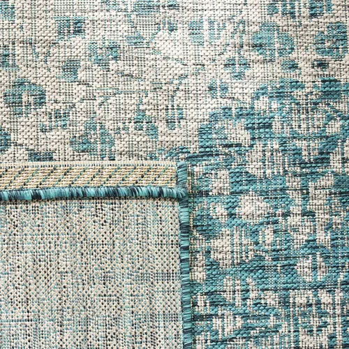 Miniatura 5 de SAFAVIEH Alfombra lavable para exteriores, colección Courtyard de 2.3 x 6.7 pies, color verde azulado y crema, no desprende pelusa y es fácil