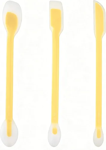 Miniatura 8 de Juego de 3 espátulas de silicona de mango largo para tarros profundos Tres tamaños para diferentes frascos, diseño de doble extremo, marcas