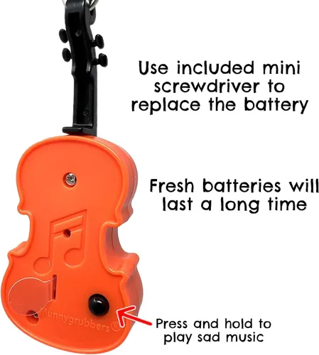 Miniatura 3 de MunnyGrubbers - Llavero de juguete de violín más pequeño del mundo original con música triste jugable - Pequeño llavero de violín con sonido