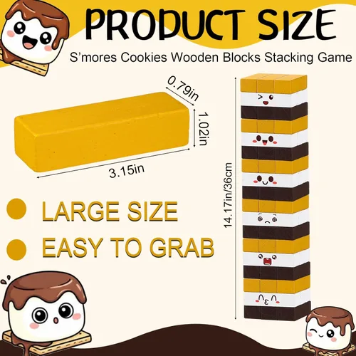 Miniatura 2 de Soulchen 54 piezas de bloques de madera apilables divertidos malvaviscos juegos de fiesta de campamento de 3 colores de galletas apilables juguetes