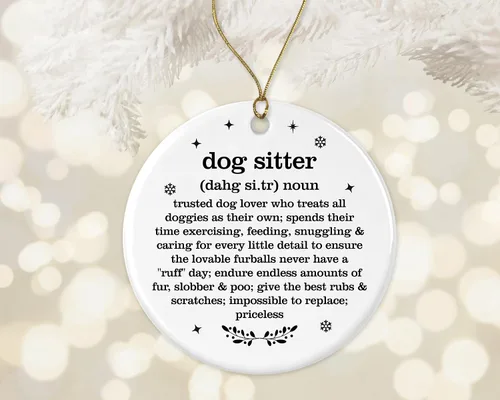 Adorno de Navidad para niñera de perros, regalo de diccionario de definición para el mejor cuidador de perros de la historia, impreso en un lado