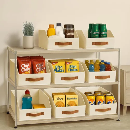 Miniatura 9 de Homsorout Contenedores de almacenamiento de tela para organizar, paquete de 6 cajas de almacenamiento grandes trapezoidales plegables con asa