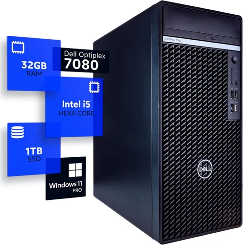 Dell Optiplex 7080 Tower - Computadora de escritorio Hexa Core Intel i5 (3.4), 32 GB DDR4 de RAM, estado sólido SSD de 1 TB, Windows 11 profesional,