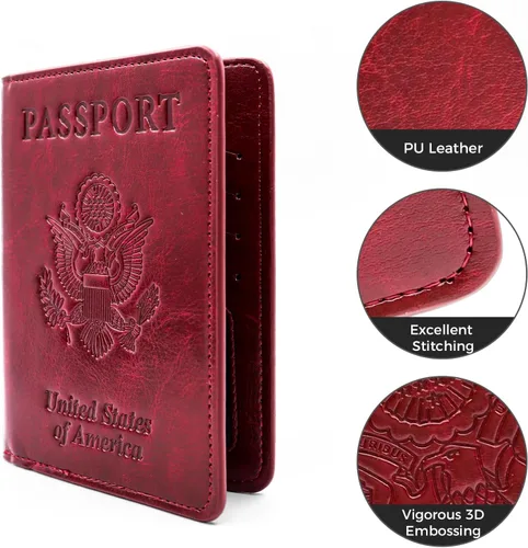 Miniatura 4 de Soporte para pasaporte para artículos esenciales de viaje, con bloqueo RFID, funda para tarjetas, funda de piel sintética para pasaporte