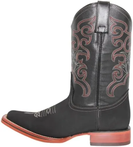 Miniatura 3 de Botas vaqueras de cuero genuino con punta cuadrada para hombre