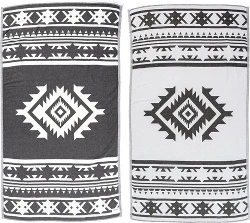 Miniatura 18 de Bersuse Toalla turca Yucatan de doble capa 100% algodón, 39 x 71 pulgadas, color negro