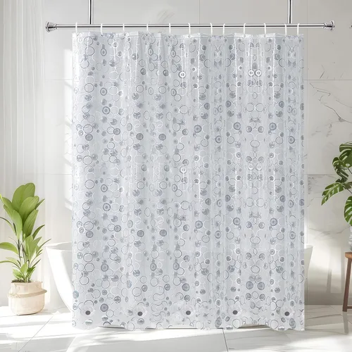 Miniatura 2 de AooHome - Cortina de ducha pequeña de plástico - Cortina de baño de etilvinilacetato con diseño de patrón circular 3D, con ganchos, imanes